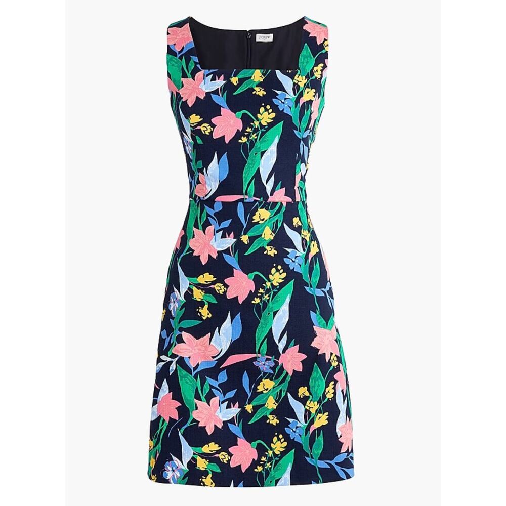 J. Crew Floral Basketweave Square Neck Shift Dress Size 6 - Picture 1 of 11